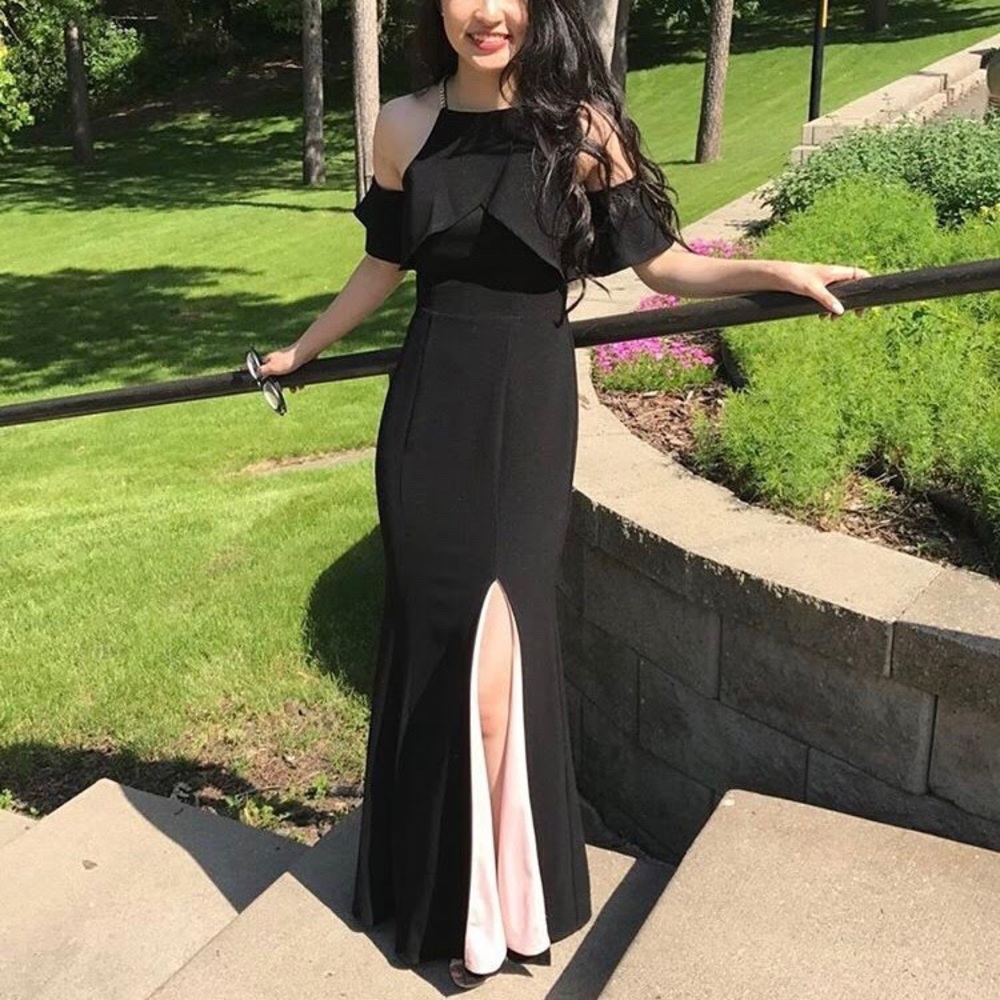 Black slit leg Macy’s dress